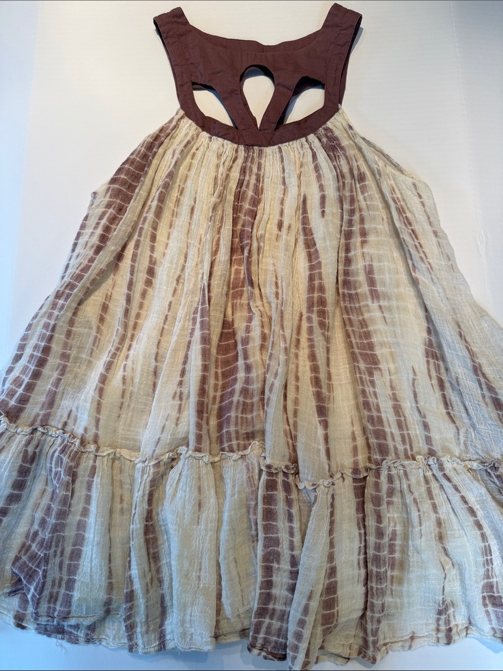 Free People Cream and Taupe Tie-Dye Keyhole Swim Cover-Up